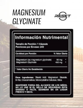Reset Nutrition Magnesio Glicinato 400 mg – Sueño Profundo, Relajación y Alivio de Calambres Musculares Reset Nutrition con glicinato de magnesio