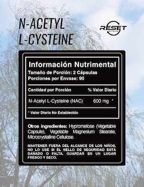 Reset Nutrition NAC 600 mg – Desintoxicación Hepática, Antioxidante Celular y Apoyo Mental Natural Reset Nutrition con n-acetyl cysteine