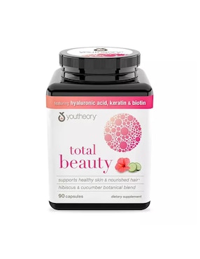 Total Beauty ácido hialurónico nutrientes de belleza Youtheory con biotina de 90 cápsulas