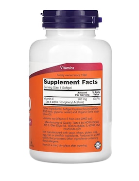 E-400, 268 mg Now con vitaminas y minerales de 250 cápsulas
