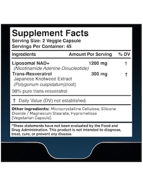 Liposomal Nad y Resveratrol Wellnes con nad+ (nicotinamide adenine dinucleotide) de 90 cápsulas