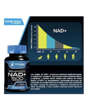 Liposomal Nad y Resveratrol Wellnes con nad+ (nicotinamide adenine dinucleotide) de 90 cápsulas