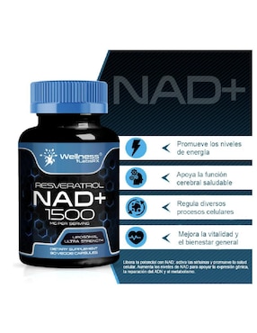 Liposomal Nad y Resveratrol Wellnes con nad+ (nicotinamide adenine dinucleotide) de 90 cápsulas
