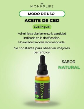 Aceite de CBD Monkslife sabor natural de 30 ml