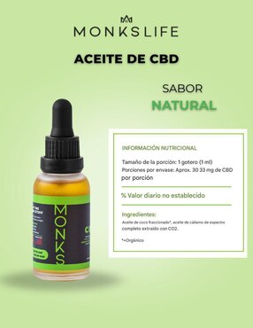 Aceite de CBD Monkslife sabor natural de 30 ml