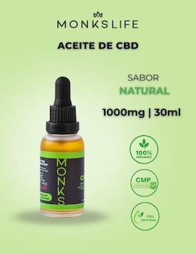 Aceite de CBD Monkslife sabor natural de 30 ml