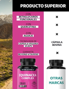Equinácea Complex Ajo Vitamina C Betaglucanos Quercetina Aguaje Beyond Vitamins de 60 cápsulas
