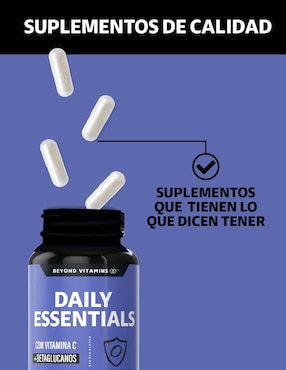 Daily Essentials Vitamina C Betaglucanos Vegano Beyond Vitamins sabor natural de 180 cápsulas