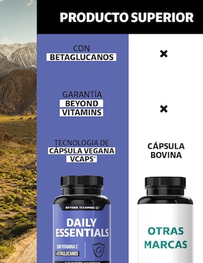 Daily Essentials Vitamina C Betaglucanos Vegano Beyond Vitamins sabor natural de 180 cápsulas