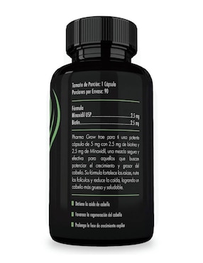 Minoxidil 2.5% + biotina 2.5% – suplemento oral para crecimiento, fortalecimiento y anticaída del cabello Pharma Grow de 90 cápsulas