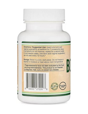 Double Wood Ácido Bórico 600 mg 60 Supositorios – Equilibrio del pH Vaginal Double Wood con ácido bórico de 600 mg