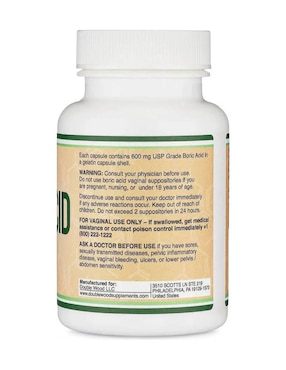 Double Wood Ácido Bórico 600 mg 60 Supositorios – Equilibrio del pH Vaginal Double Wood con ácido bórico de 600 mg