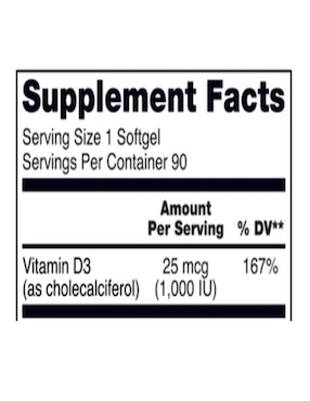 Vitamina D3 1000 IU Nature Wise de 90 cápsulas