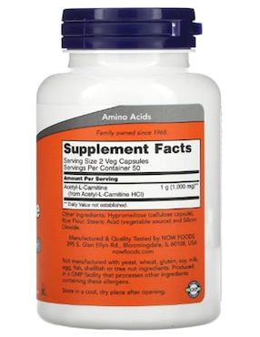 Acetil-L-Carnitina Now Foods de 100 cápsulas