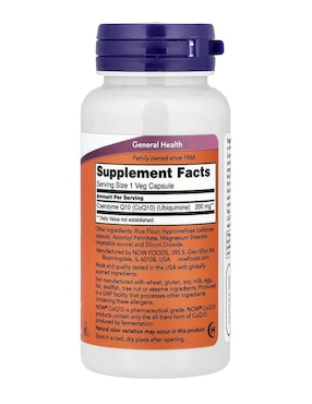 CoQ10, 200 mg, vegetales Now con coQ10 de 60 cápsulas