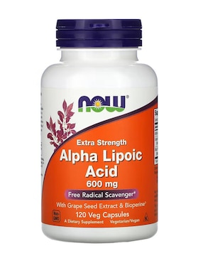 Ácido alfa-lipoico, Concentración extra, 600 mg Now con ácido alfa lipoico de 120 cápsulas