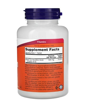 Niacina Now Foods con vitamina b3 de 250 cápsulas