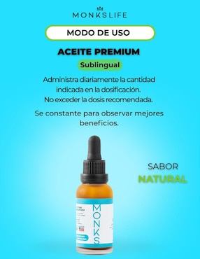 Aceite Premium Monkslife con CBD Y CBG sabor natural de 30 ml