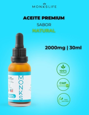 Aceite Premium Monkslife con CBD Y CBG sabor natural de 30 ml