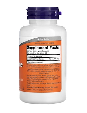 L-arginina, 500 mg, vegetales Now con arginina de 100 cápsulas