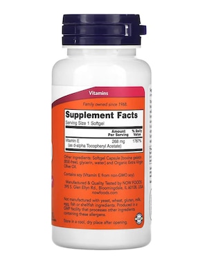 E-400, 268 mg (400 UI), blandas Now con vitamina e de 100 cápsulas