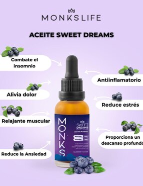 Aceite Sweet Dreams Monkslife con CBD y CBN sabor mora azul de 30 ml