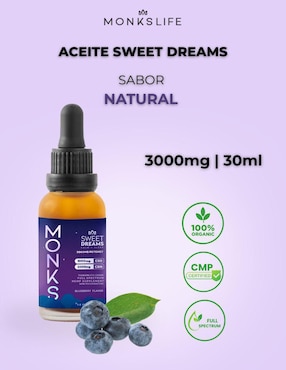 Aceite Sweet Dreams Monkslife con CBD y CBN sabor mora azul de 30 ml
