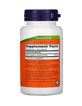 Maca, 500 mg, vegetales Now Foods con maca de 100 cápsulas