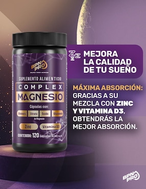 Magnesio complex Bpn Pro con citrato de magnesio, glicinato de magnesio, gluconato de magnesio y óxido de magnesio 120 cápsulas