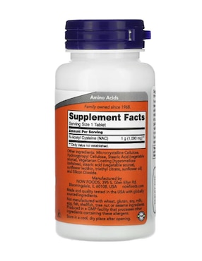 NAC, 1000 mg, 60 comprimidos Now Foods con n-acetyl cysteine de 60 tabletas