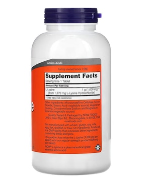 L-lisina, 1000 mg Now con lisina de 250 cápsulas