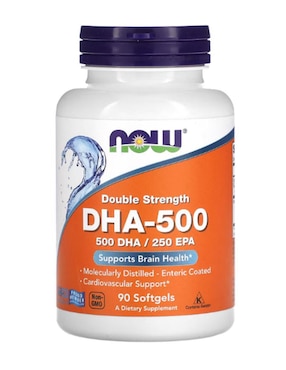 DHA-500, doble potencia, blandas Now Foods con ácido docosahexaenoico de 90 cápsulas
