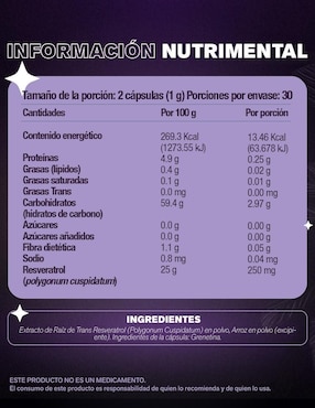 Resveratrol Lemon Cochella sabor natural de 60 cápsulas