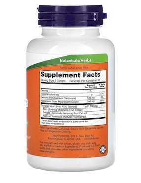 Triphala Now con vitaminas y minerales de 120 tabletas