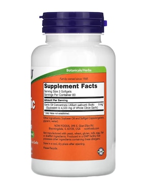 Suplemento aceite de ajo Now con vitaminas y minerales de 250 cápsulas