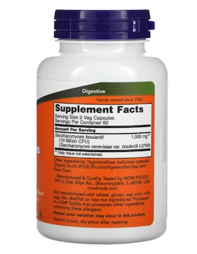 Saccharomyces boulardii Now Foods con probióticos de 120 cápsulas