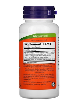 EGCg, extracto de té verde, 400 mg, vegetales Now de 90 cápsulas