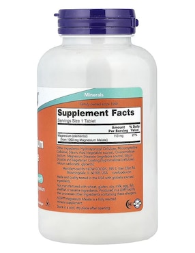 Malato de magnesio, 1000 mg Now con magnesio de 180 tabletas