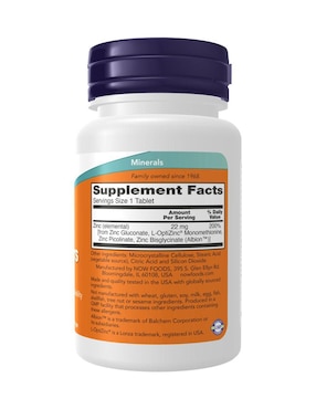 Zinc Now Foods de 90 tabletas
