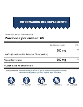 Liposomal Nad+ Trans Resveratrol Lepoznan de 60 cápsulas