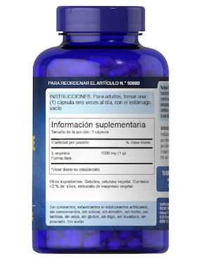 L-Arginine Puritans Pride con l-arginina de 100 cápsulas