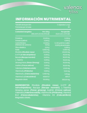 Valenox Bliss Bdm Lab con valeriana, pasiflora, magnesio, manzanilla y vitamina b6