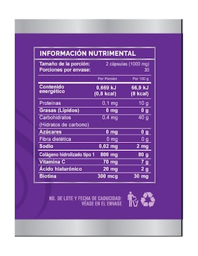 Sireva Medizin con biotina, colágeno hidrolizado, vitamina C de 60 cápsulas