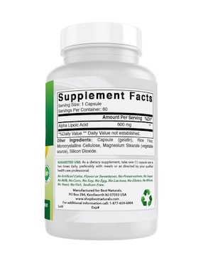 Best Naturals Alpha Lipoic Acid Best Naturals con ácido alfa lipoico de 120 cápsulas