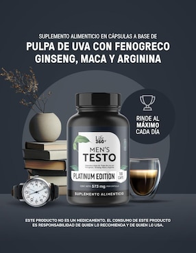 Testo Platinum Maca y Arginina Life360+ con fenogreco ( trigonella foenum-graecum)