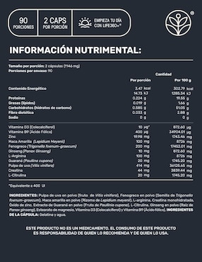 Testo Platinum Maca y Arginina Life360+ con fenogreco ( trigonella foenum-graecum)