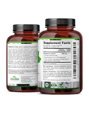 Moringa Leaf Zazzee con hoja de moringa de 180 cápsulas