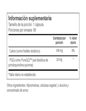 PQQ Pirroloquinolina Quinona Health Thru Nutrition con vitaminas y minerales de 60 cápsulas
