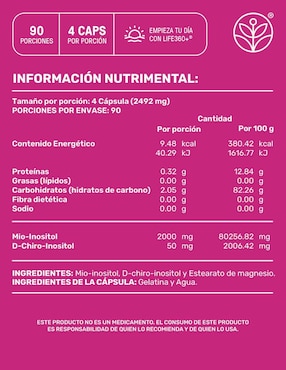 Myo & d-chiro inositol Life360+ ratio 40:1 con 2492mg por porción