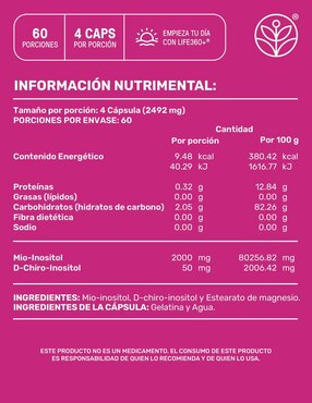 Myo & d-chiro inositol Life360+ ratio 40:1 con 2492mg por porción